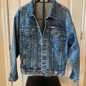 Vintage 80’s Guess Acid-washed Denim Jacket with Red Logo Patch